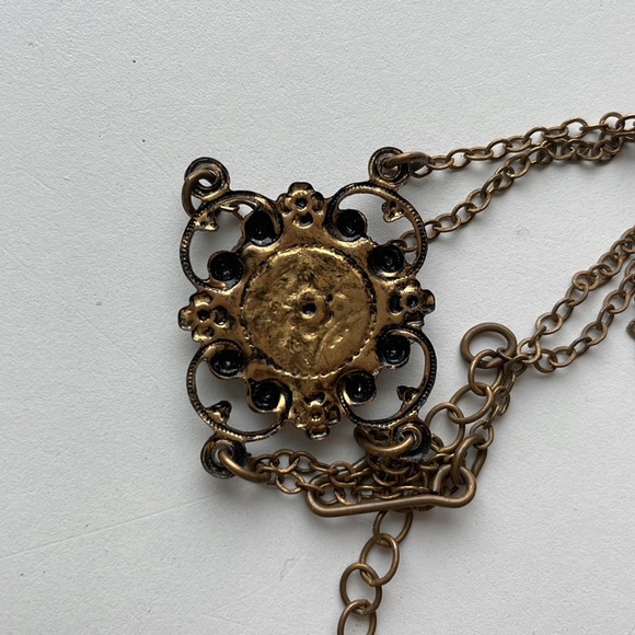 Vintage Gold Blue Rose Filigree Antique Necklace - Picture 3 of 4